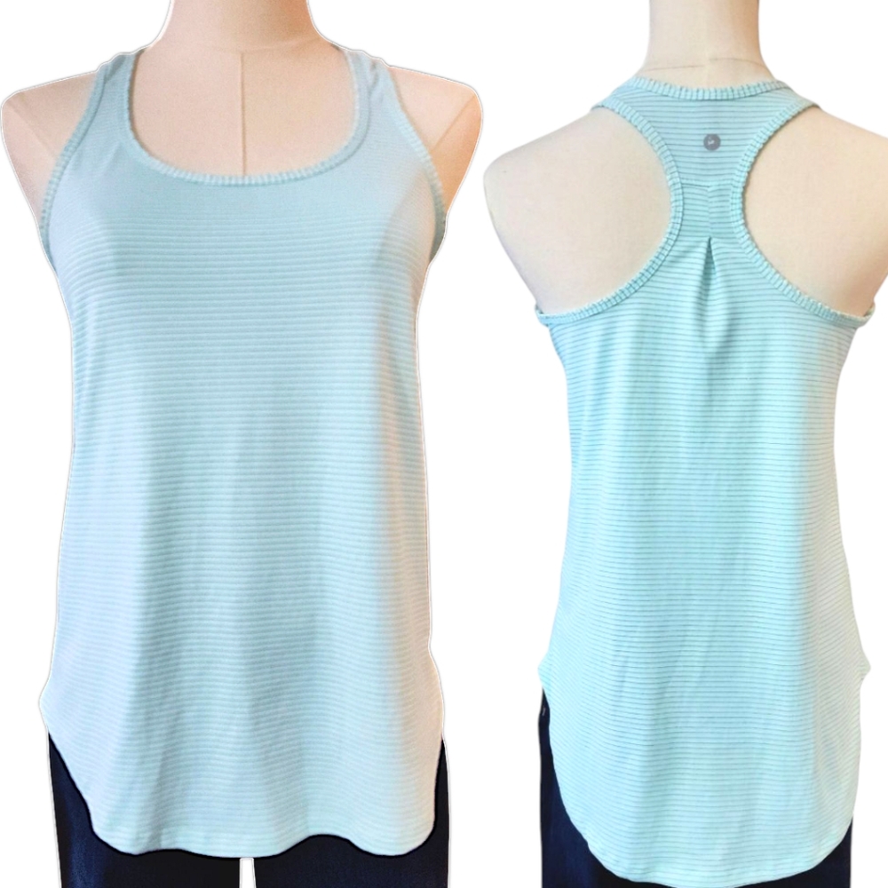 90 Degree By Reflex Women's Light Blue & Gray Striped Racerback Tank Top